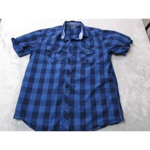 Teddy Scares Shirt Mens 4XL Blue Plaid Short Sleeve Button Front Casual Cotton